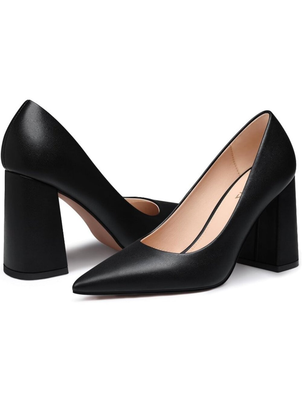 Women's Black Pu Chunky Block High Heel Sexy Closed Toe Formal Dress Pumps Shoes